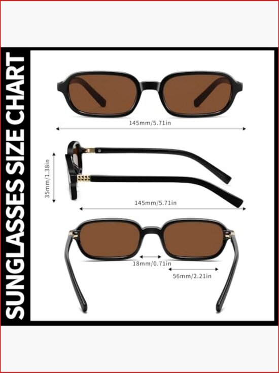 Vintage Retro Rectangle Sunglasses Small Square 90s Fashion UV400 Polycarbonate